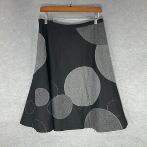 Bodum Skirt Womens Sz 10 Black Wool Blend Skirt Gray Circle Applique A-Line